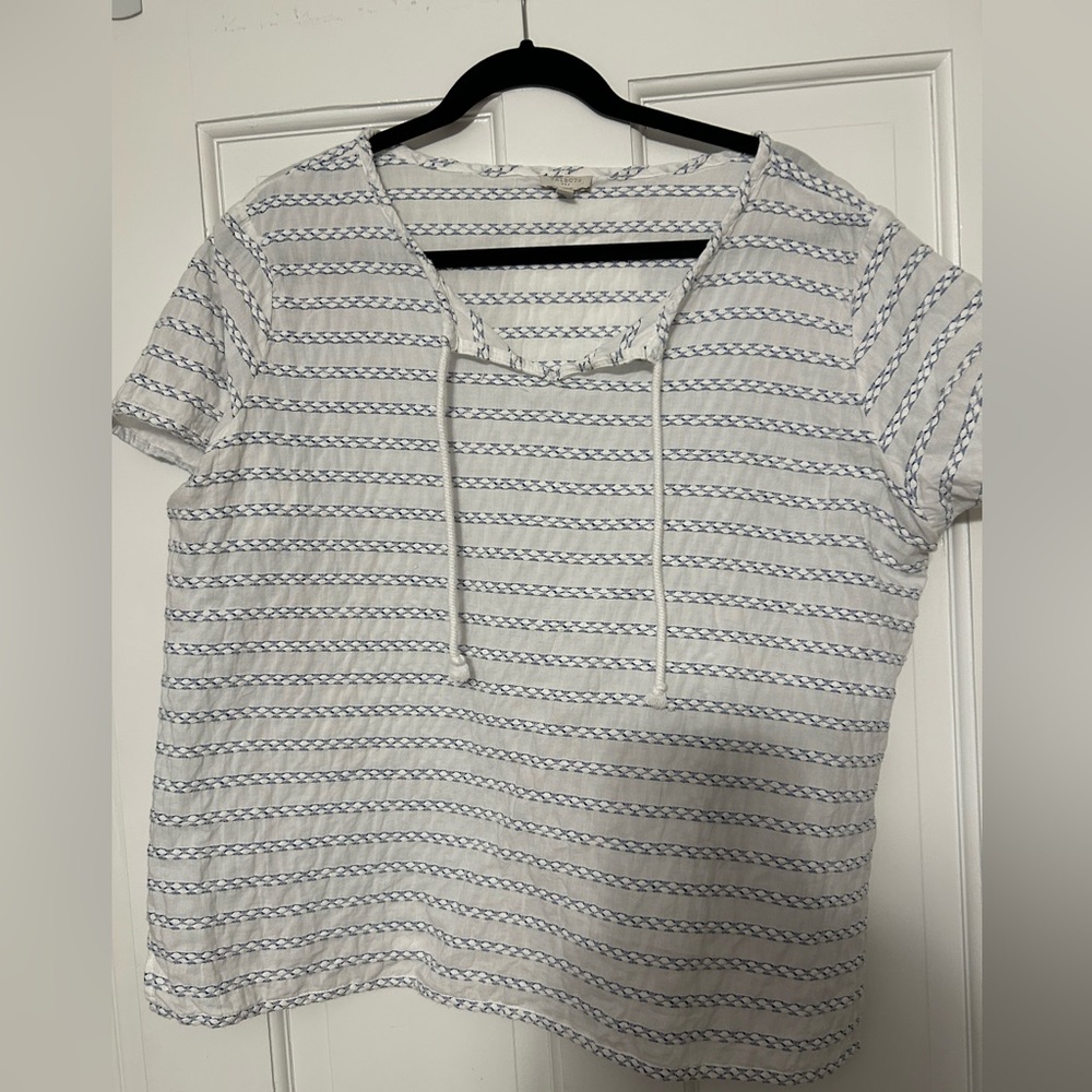 Talbots White and Blue Striped Short Sleeve Tee